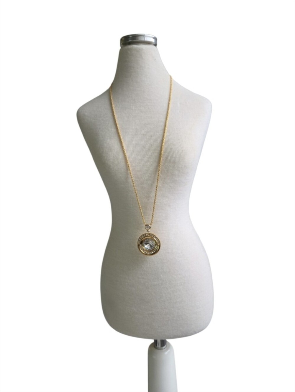 Parklane Pavé-set Crystal Halo Round Center Stone Gold-toned Pendant Necklace